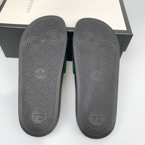 NIB Gucci Pursuit Embroidered Velvet Pool Slide Sandal, Black In Green Size 37 - Picture 9 of 14